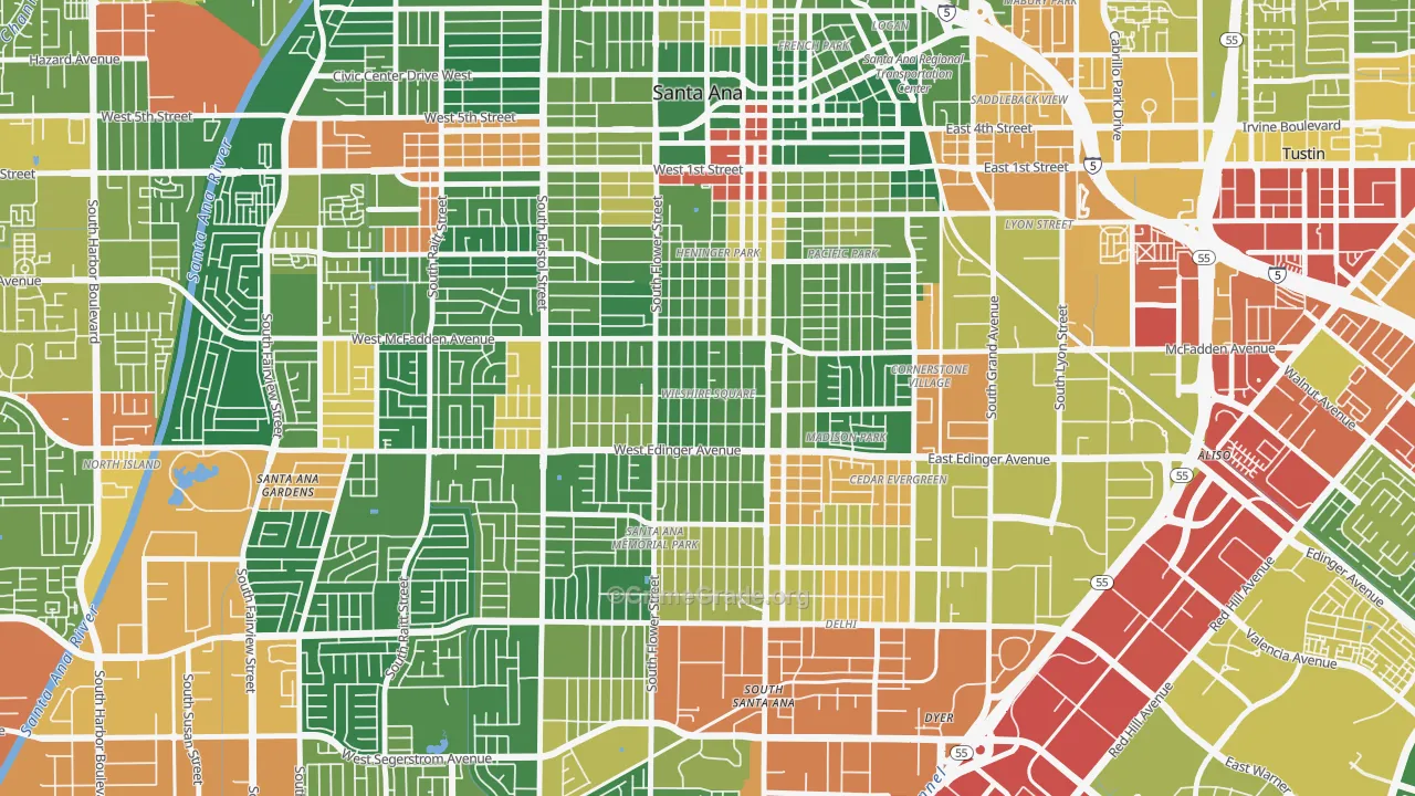 Wilshire Square, Santa Ana, CA Map of Vandalism Rates