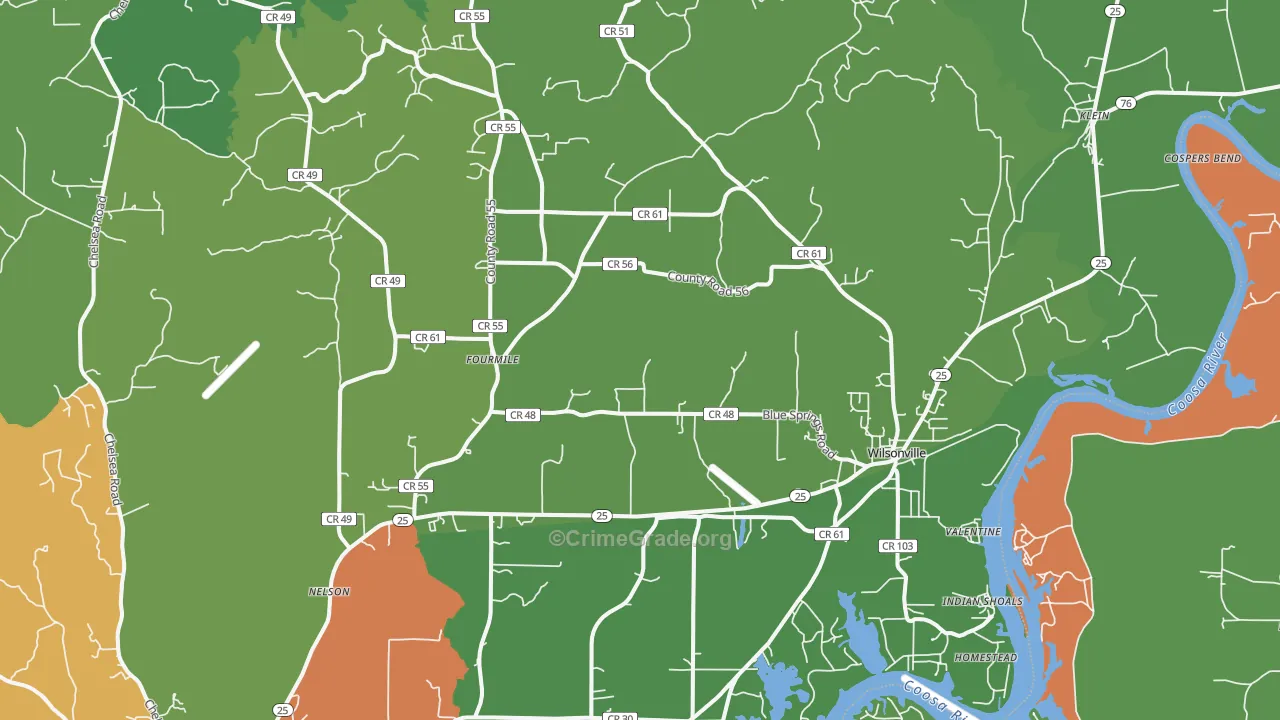 Wilsonville, AL Map of Vandalism Rates