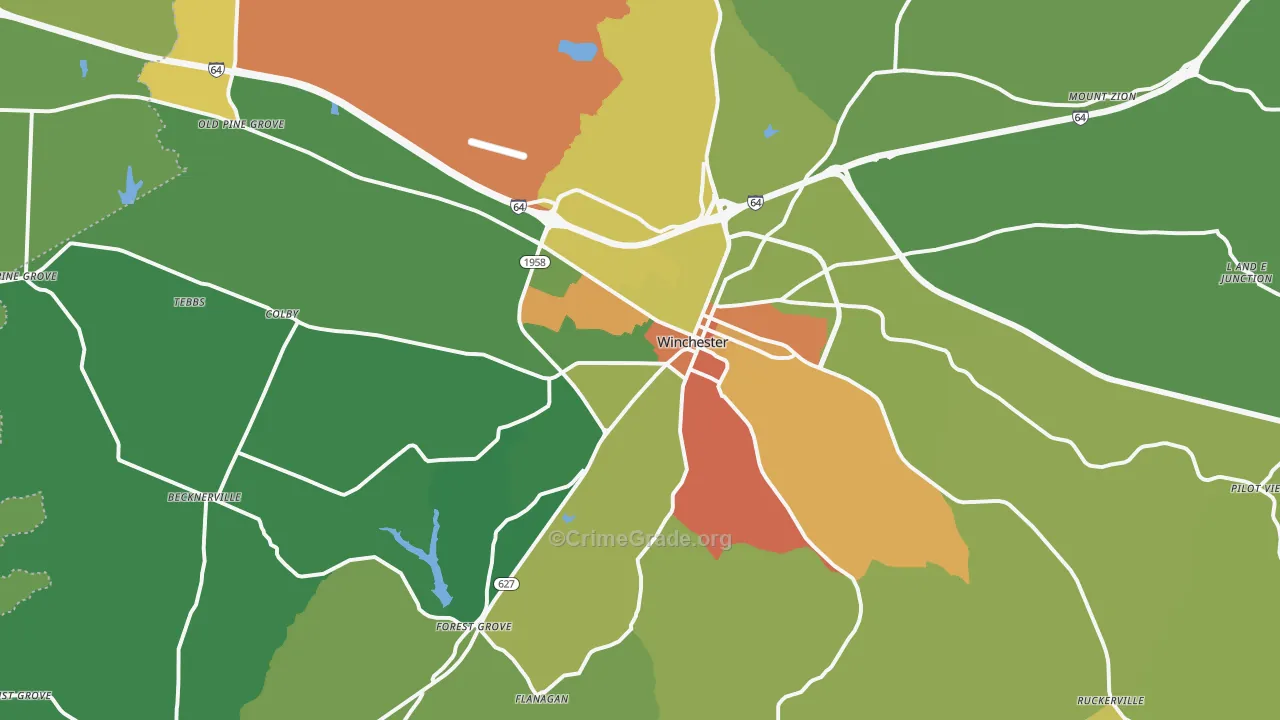 Winchester, KY Map of Vandalism Rates