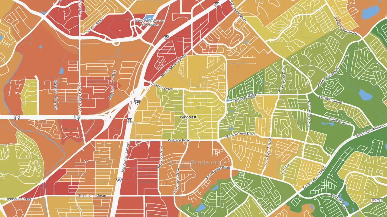 Windcrest, TX Map of Vandalism Rates