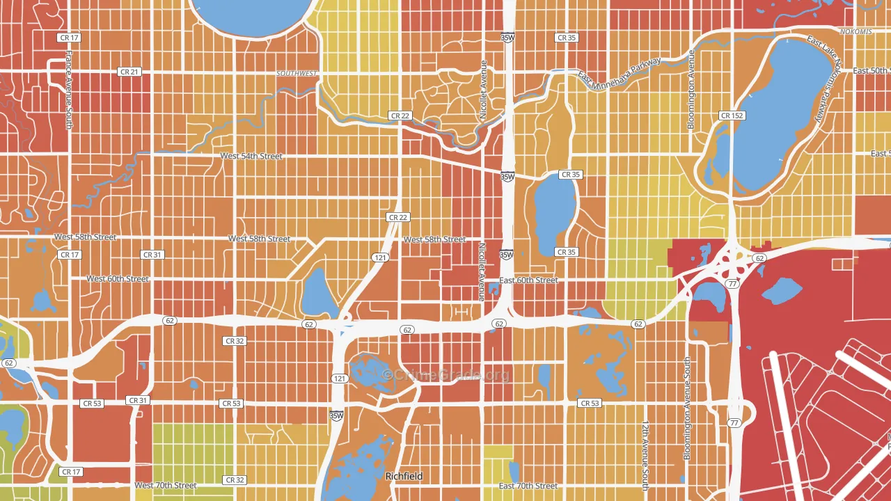 Windom, Minneapolis, MN Map of Vandalism Rates
