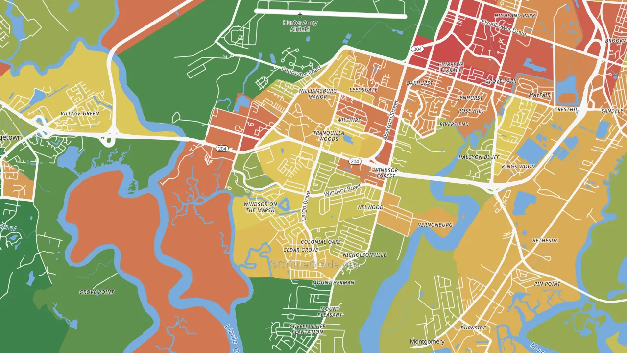 Windsor Forest, Savannah, GA Map of Vandalism Rates