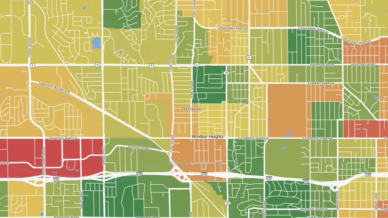 Windsor Heights, IA Map of Vandalism Rates