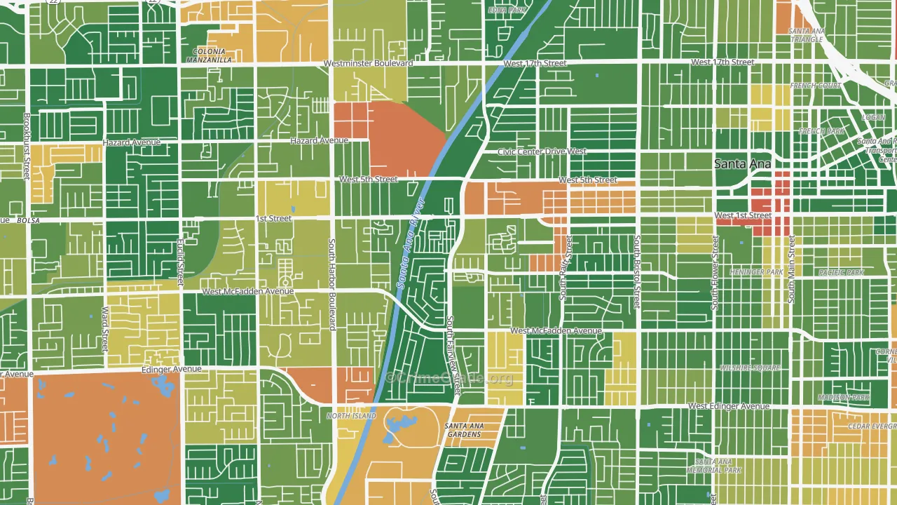 Windsor Village North, Santa Ana, CA Map of Vandalism Rates