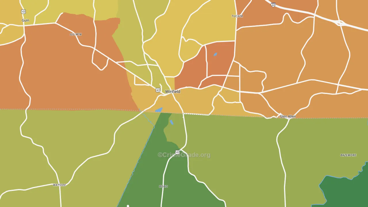 Winfield, AL Map of Vandalism Rates
