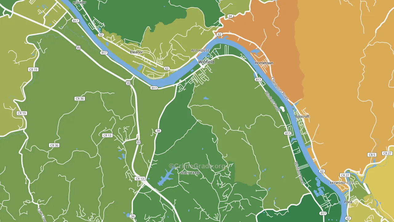 Winfield, WV Map of Vandalism Rates