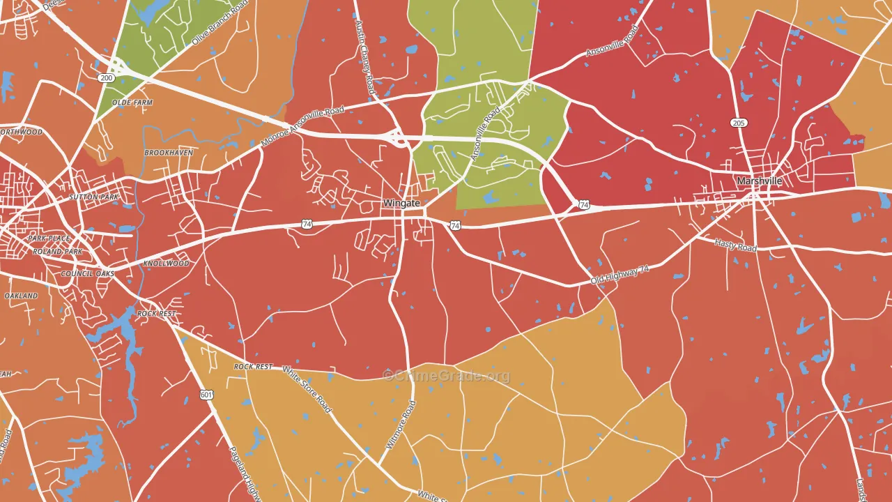 Wingate, NC Map of Vandalism Rates