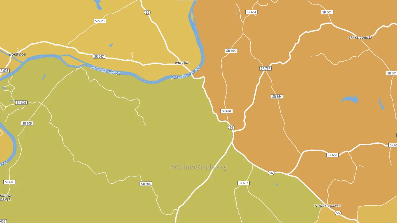 Wingina, VA Map of Vandalism Rates