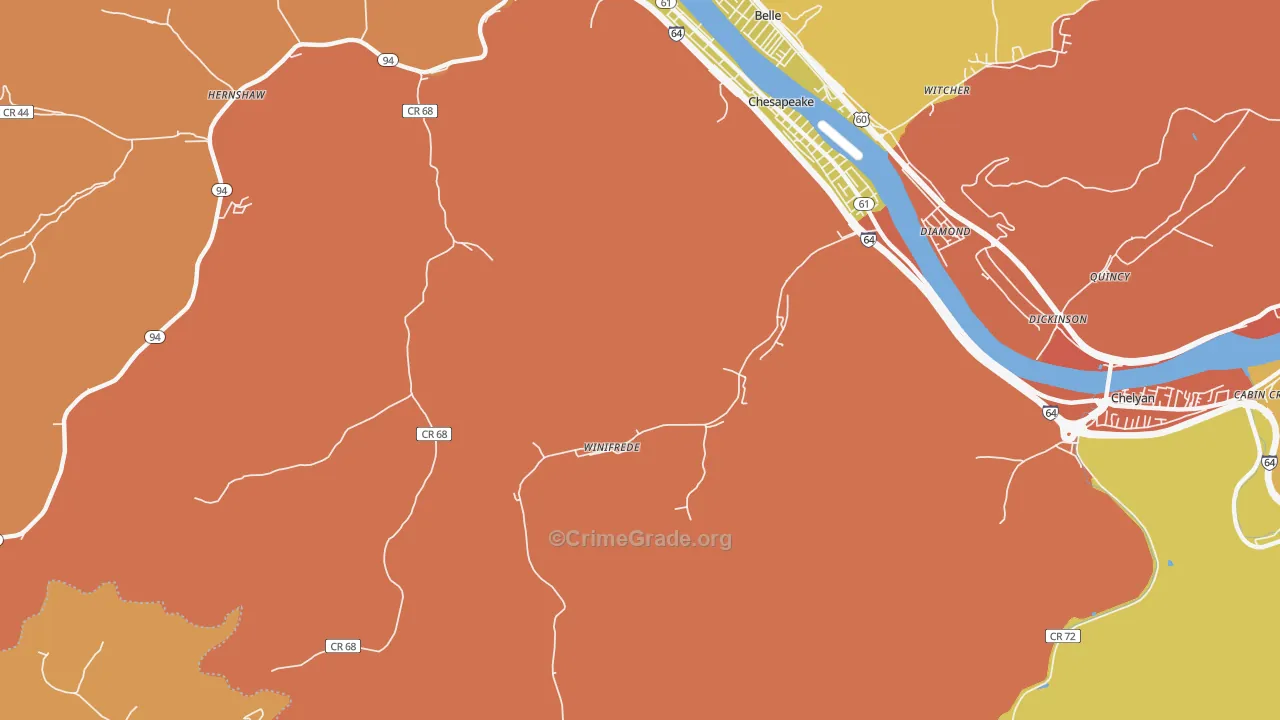 Winifrede, WV Map of Vandalism Rates