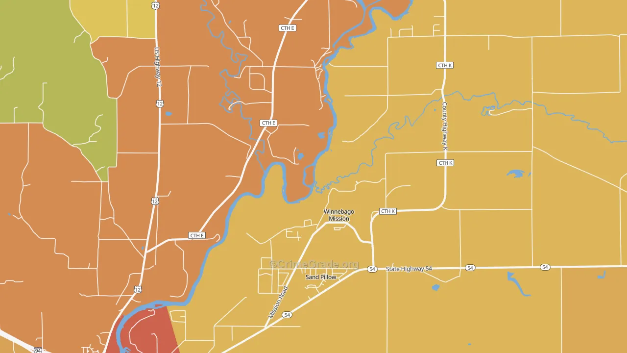 Winnebago Mission, WI Map of Vandalism Rates