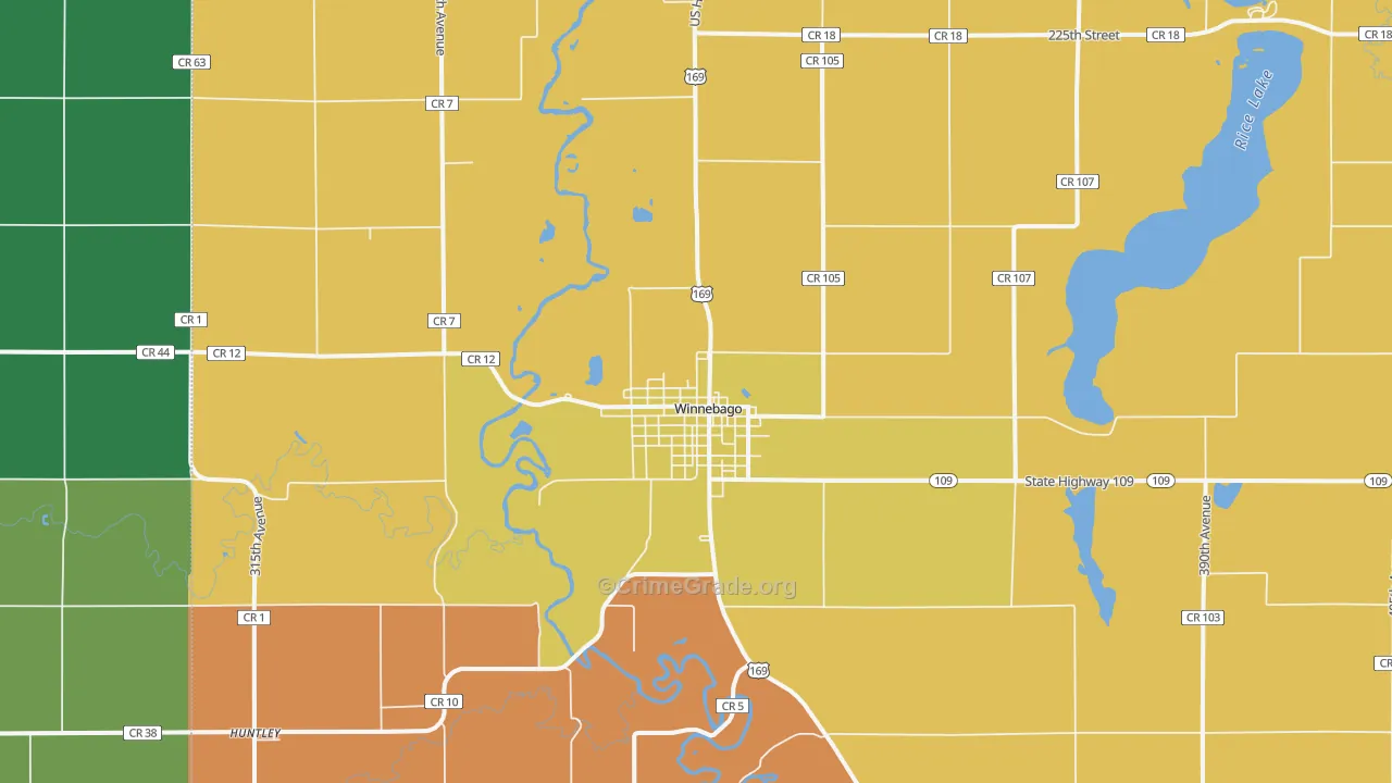 Winnebago, MN Map of Vandalism Rates