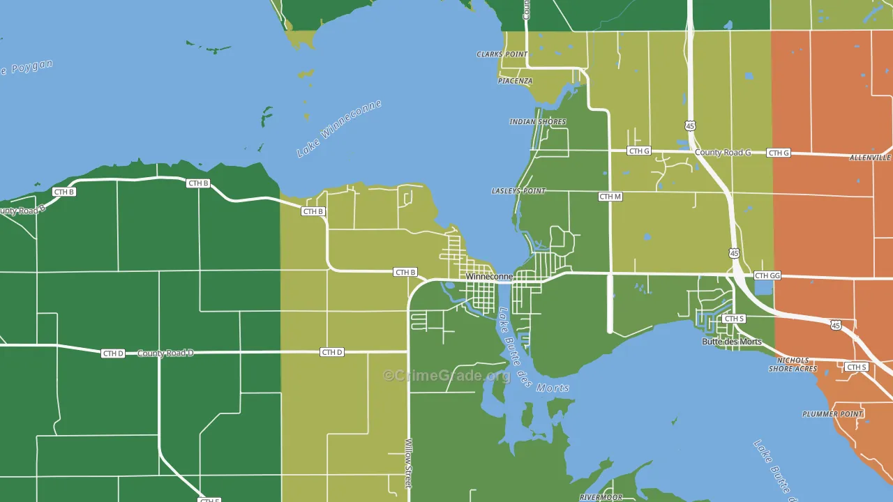 Winneconne, WI Map of Vandalism Rates