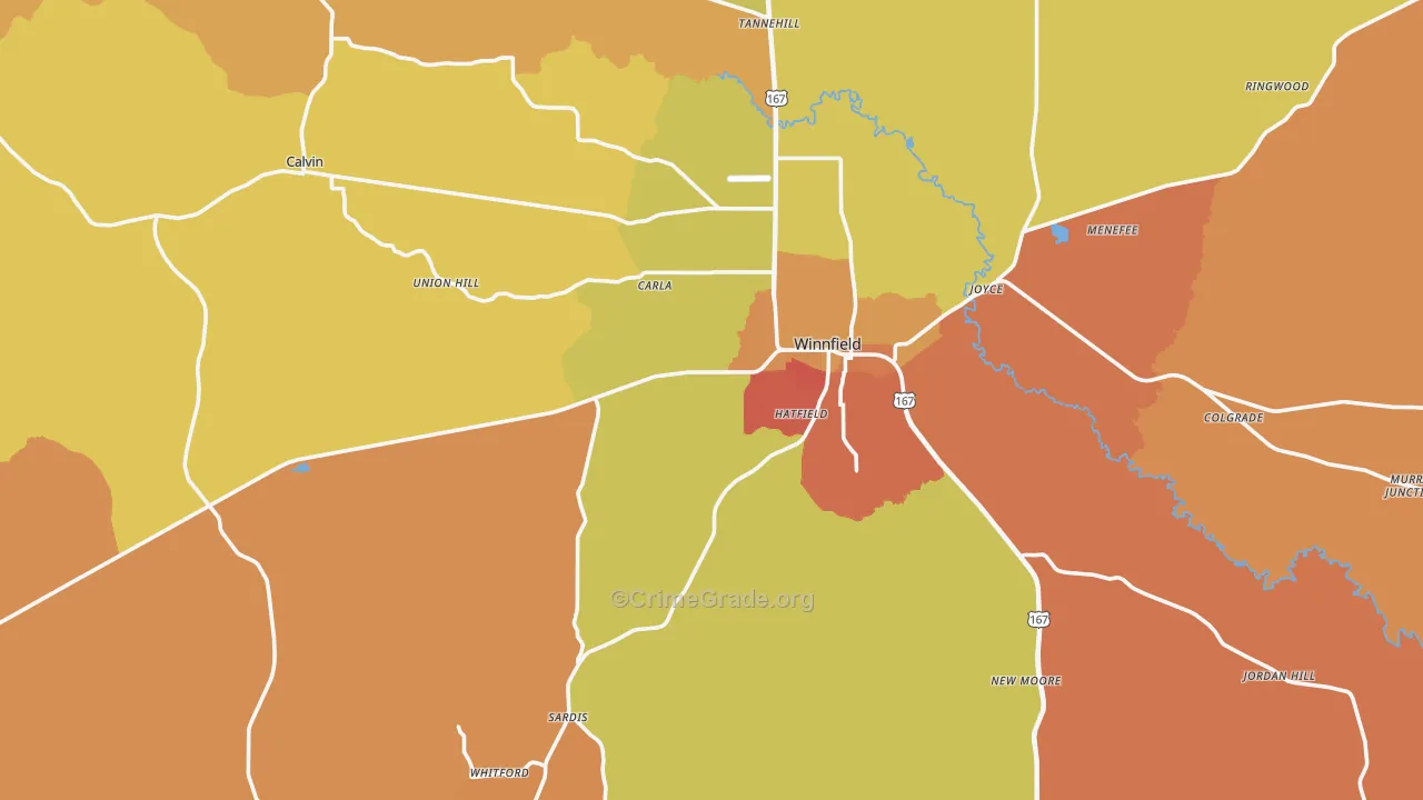 Winnfield, LA Map of Vandalism Rates