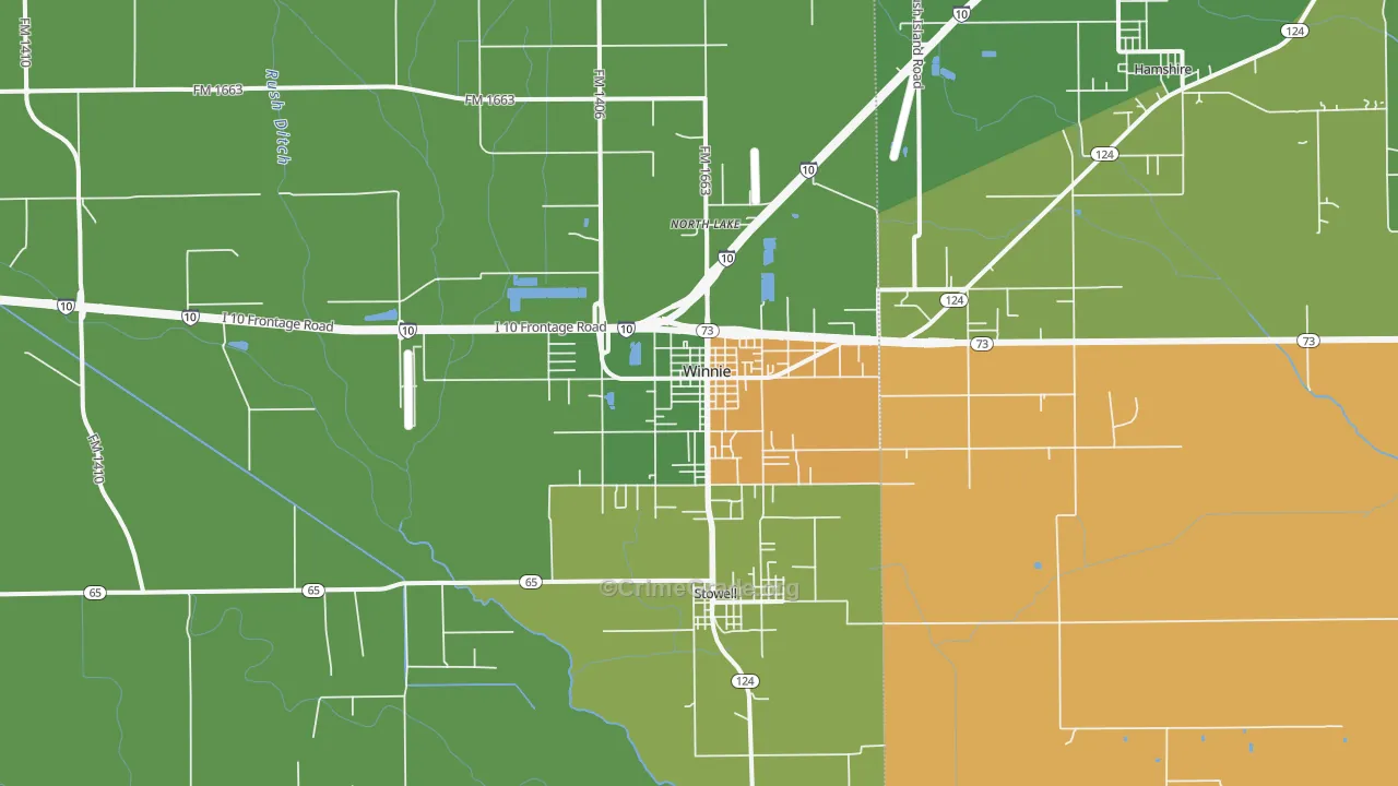 Winnie, TX Map of Vandalism Rates