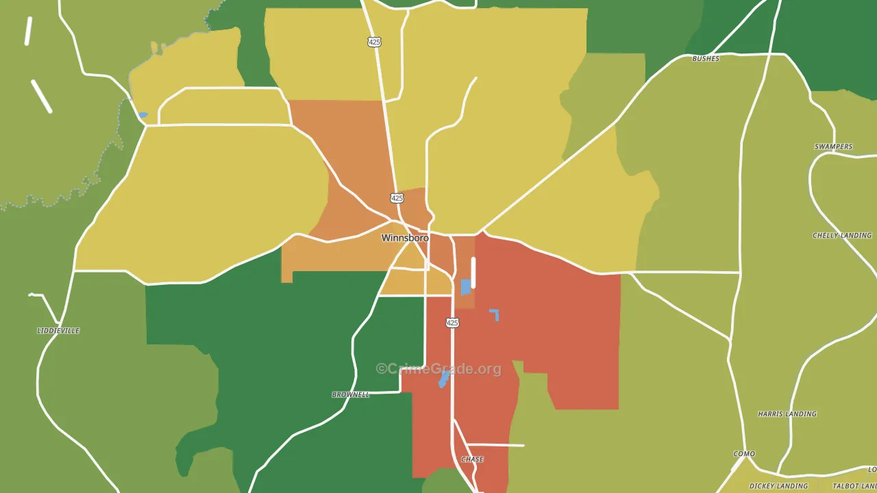 Winnsboro, LA Map of Vandalism Rates