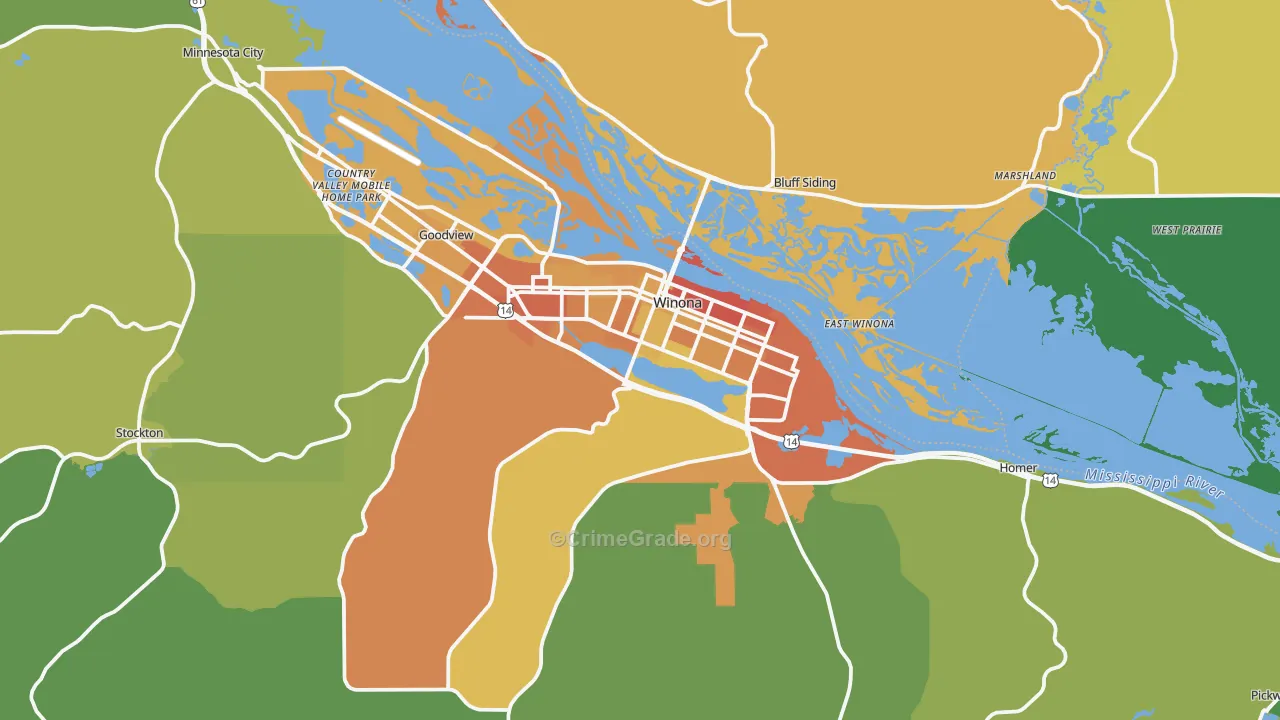 Winona, MN Map of Vandalism Rates