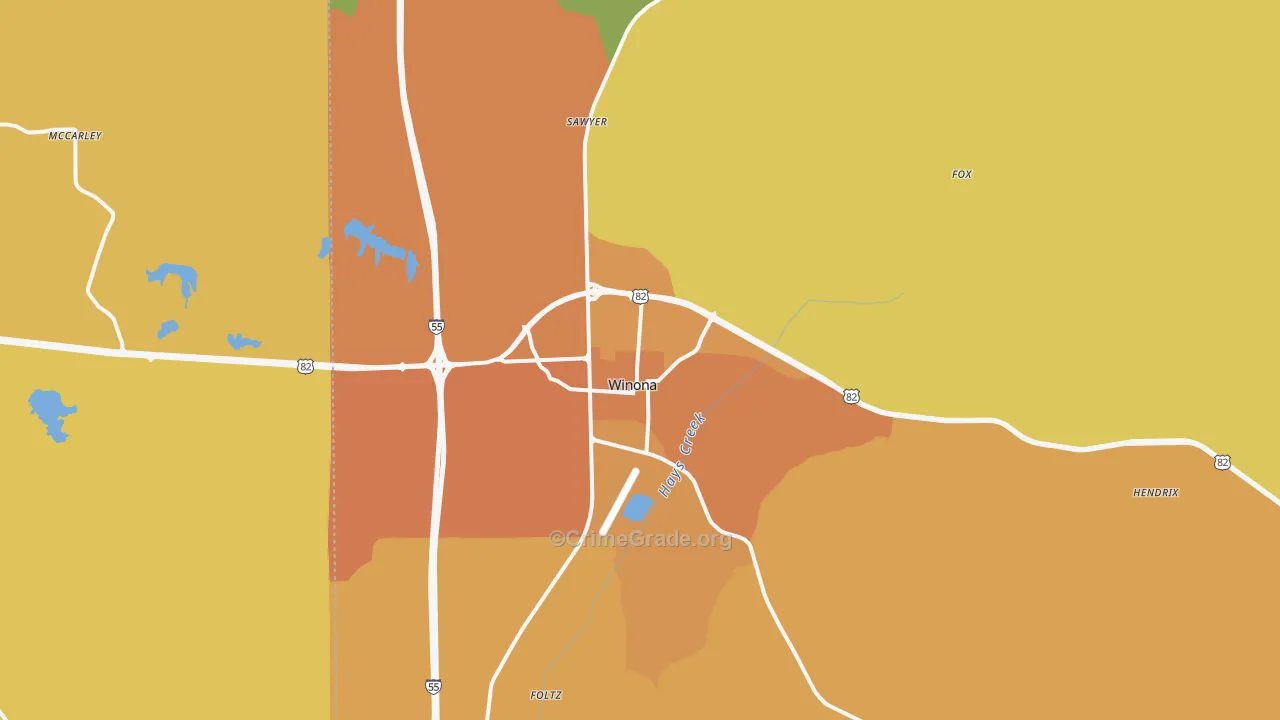 Winona, MS Map of Vandalism Rates