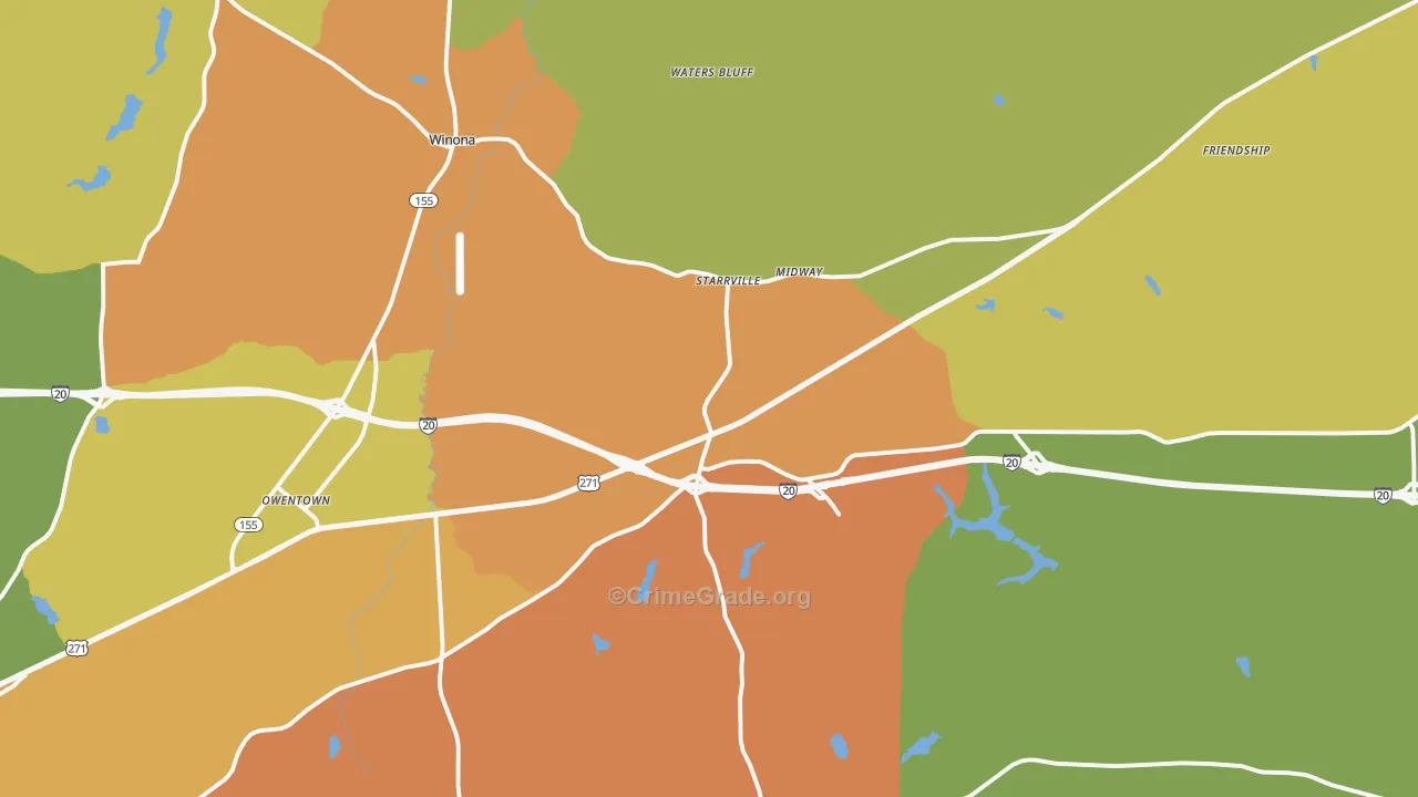 Winona, TX Map of Vandalism Rates