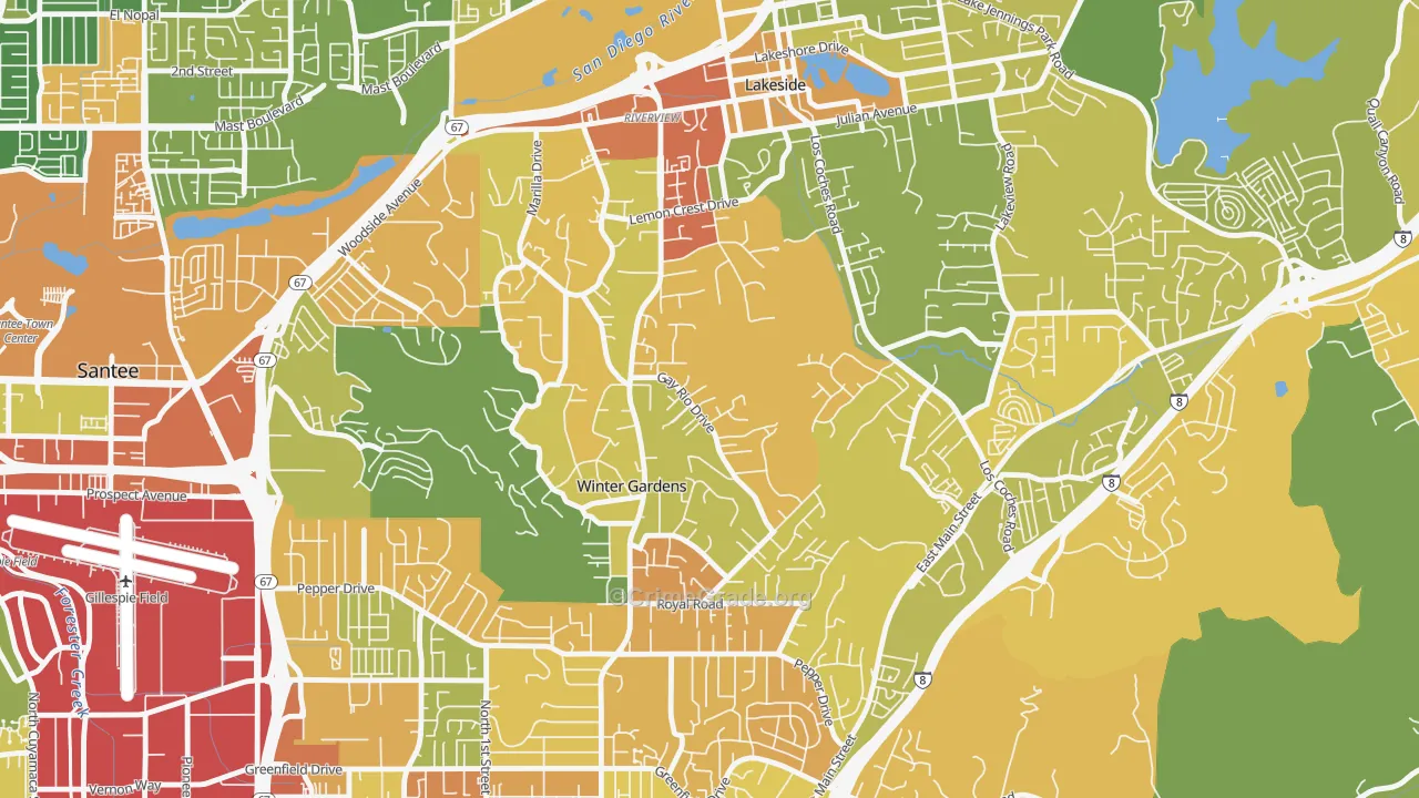 Winter Gardens, Lakeside, CA Map of Vandalism Rates