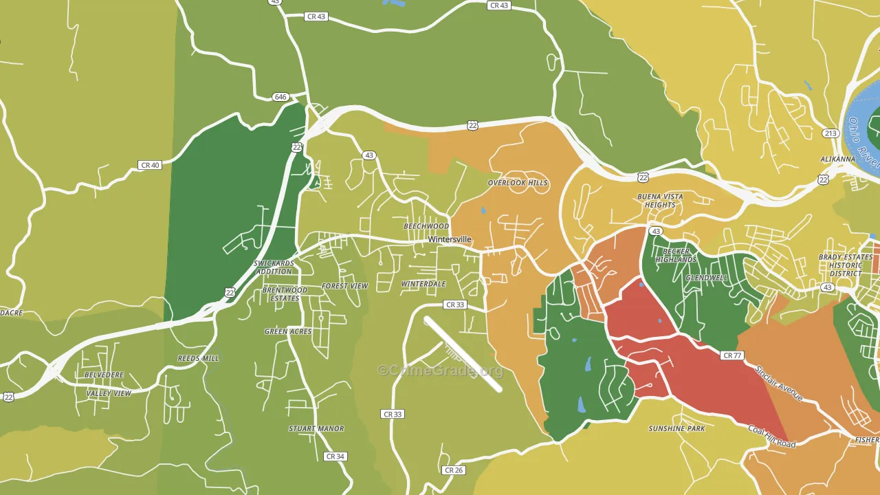 Wintersville, OH Map of Vandalism Rates