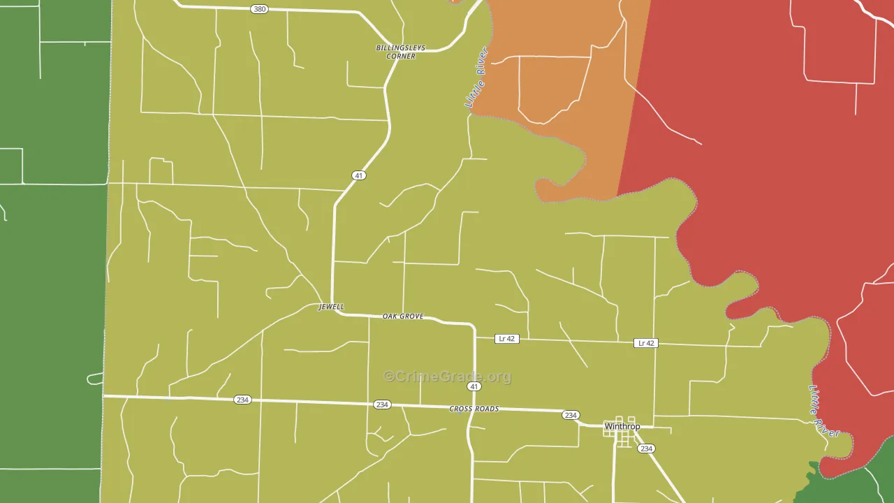 Winthrop, AR Map of Vandalism Rates
