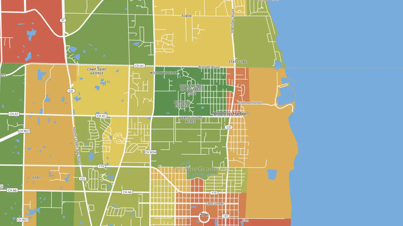 Winthrop Harbor, IL Map of Vandalism Rates