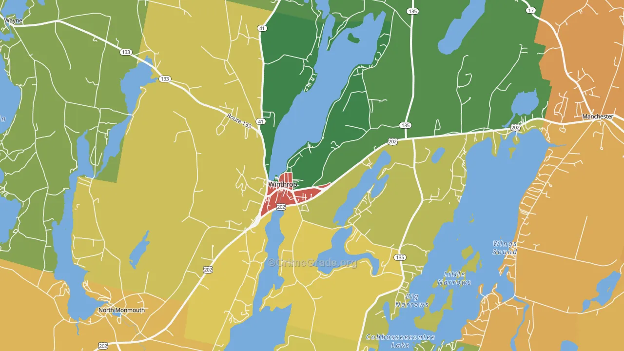 Winthrop, ME Map of Vandalism Rates