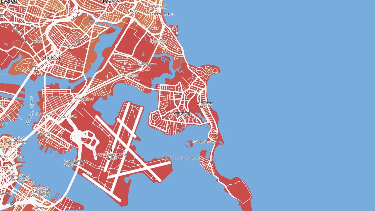 Winthrop Town, MA Map of Vandalism Rates