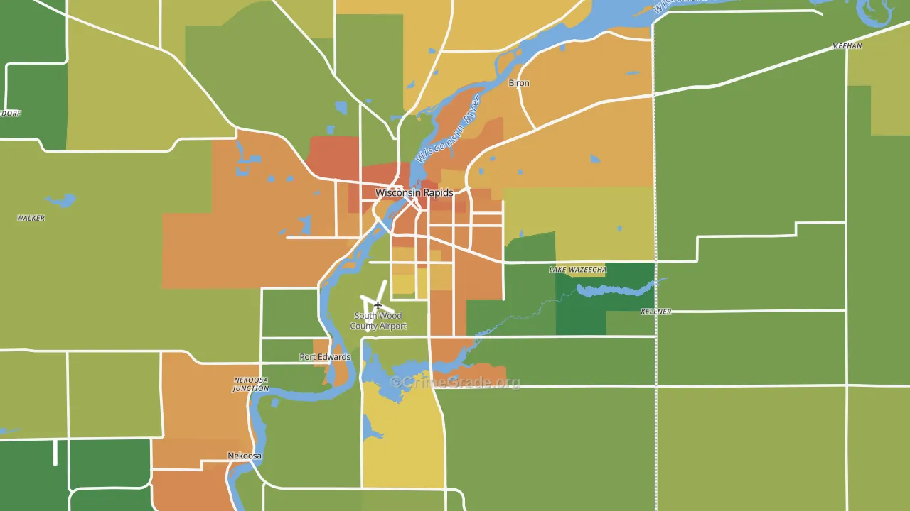 Wisconsin Rapids, WI Map of Vandalism Rates
