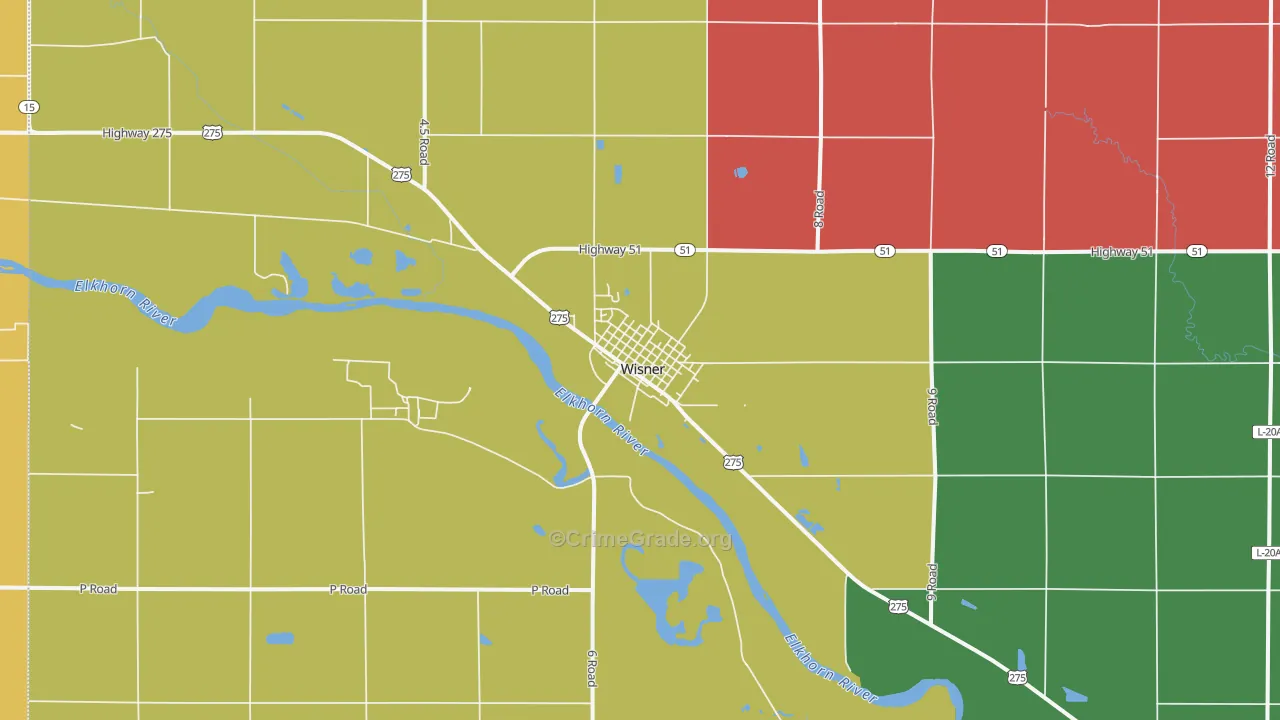 Wisner, NE Map of Vandalism Rates