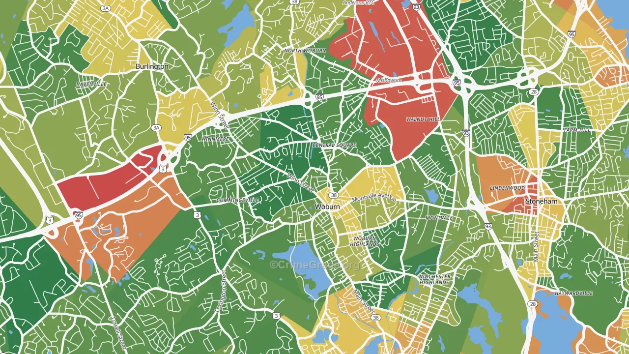 Woburn, MA Map of Vandalism Rates