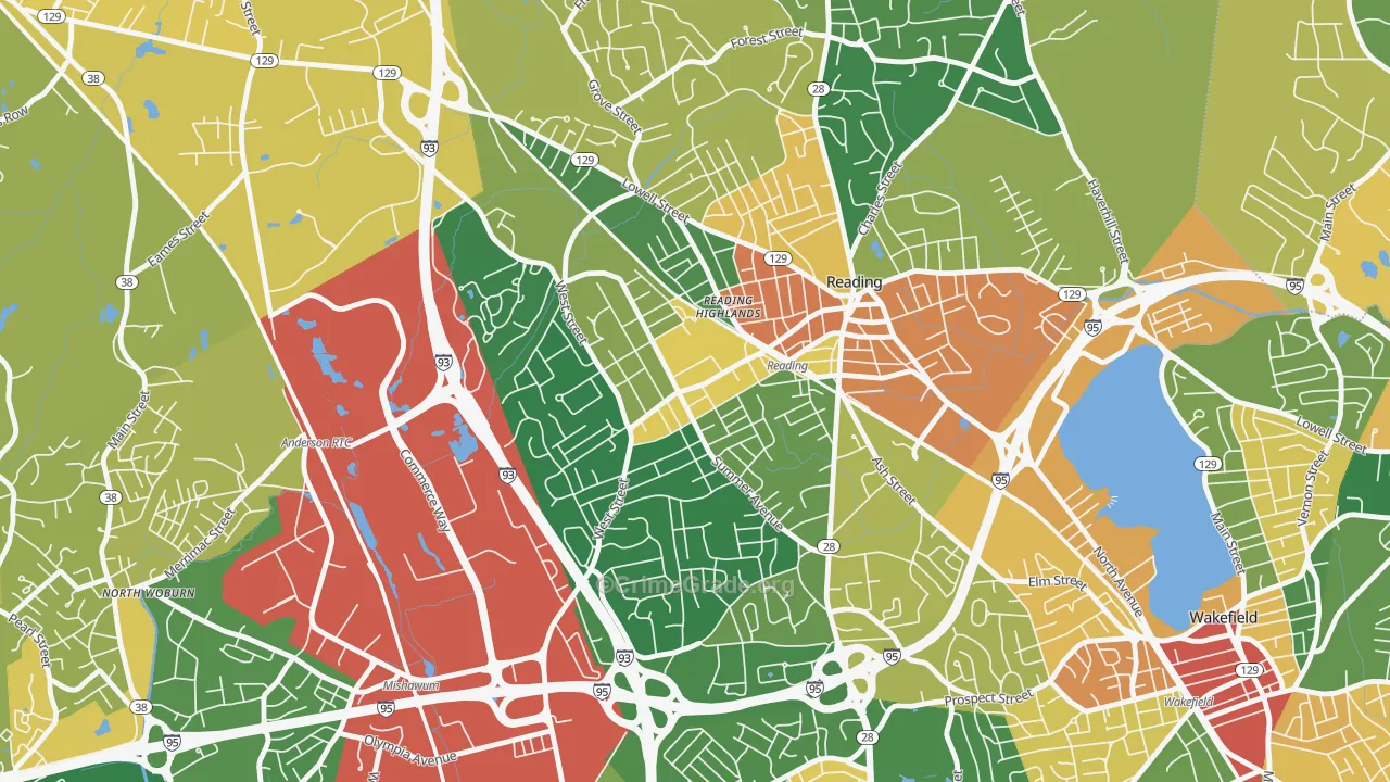 Woburn Street Historic District, Reading, MA Map of Vandalism Rates