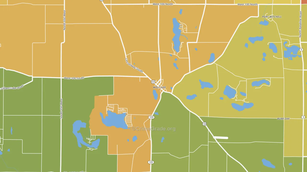 Wolflake, IN Map of Vandalism Rates