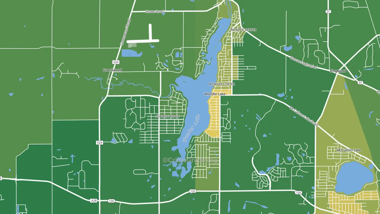 Wonder Lake, IL Map of Vandalism Rates
