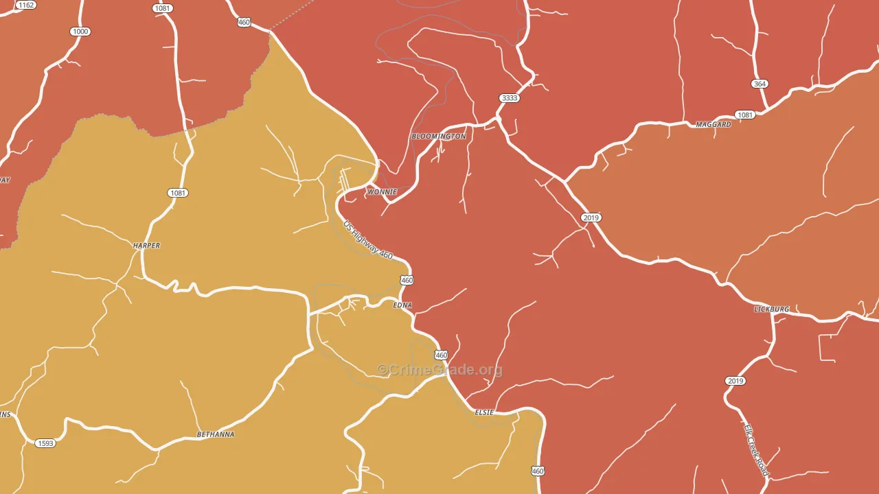Wonnie, KY Map of Vandalism Rates
