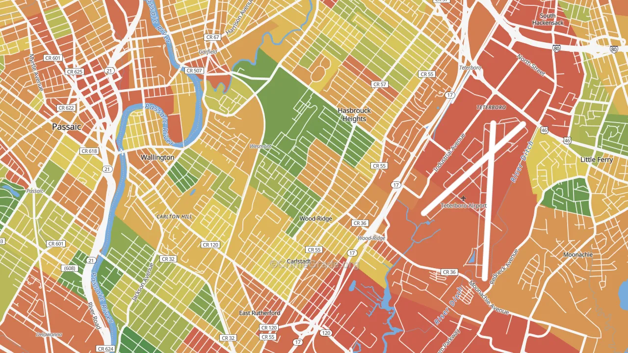 Wood-Ridge, NJ Map of Vandalism Rates