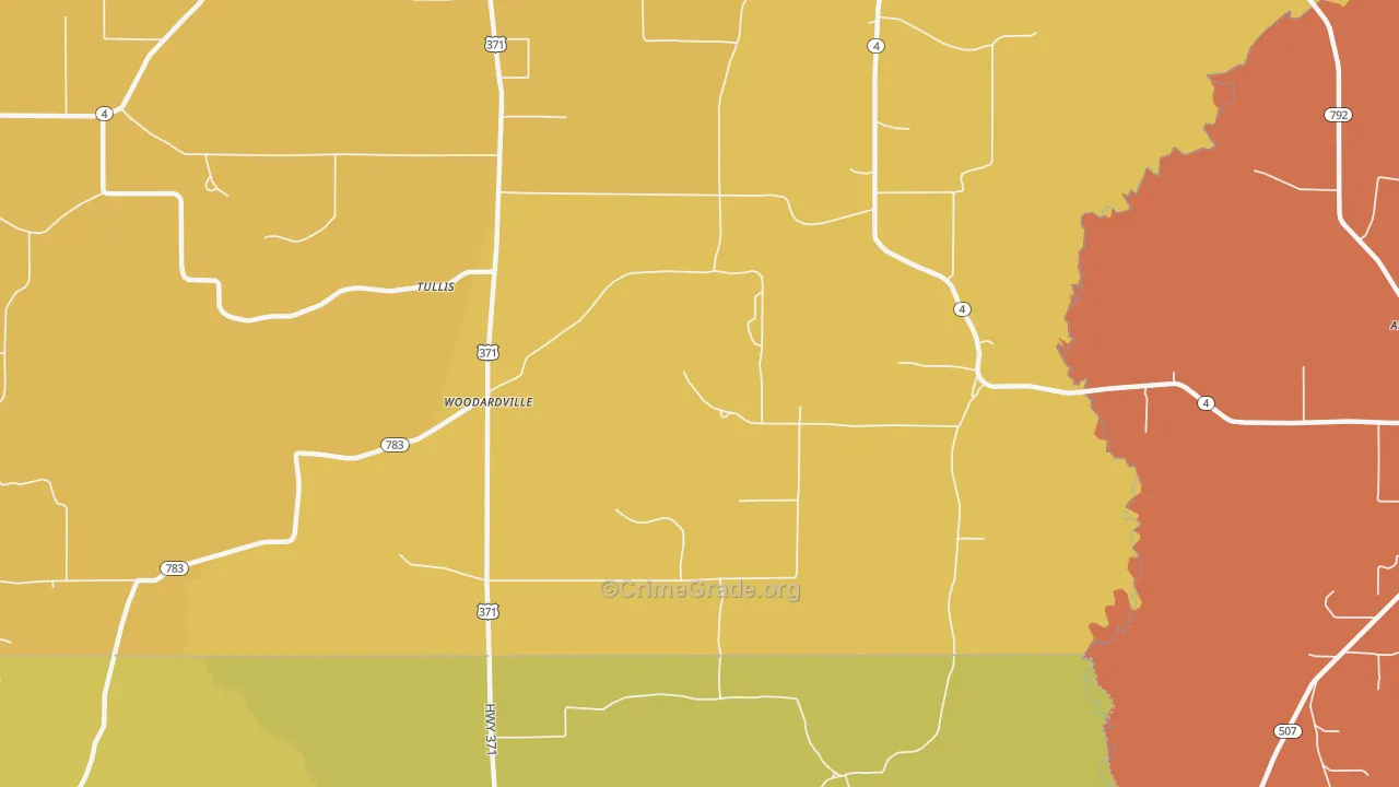 Woodardville, LA Map of Vandalism Rates