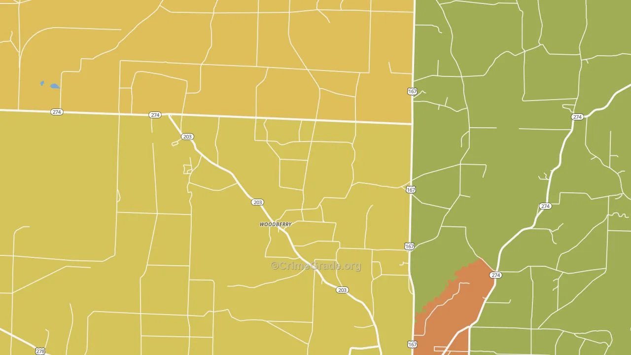 Woodberry, AR Map of Vandalism Rates