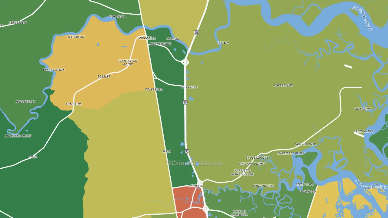 Woodbine, GA Map of Vandalism Rates