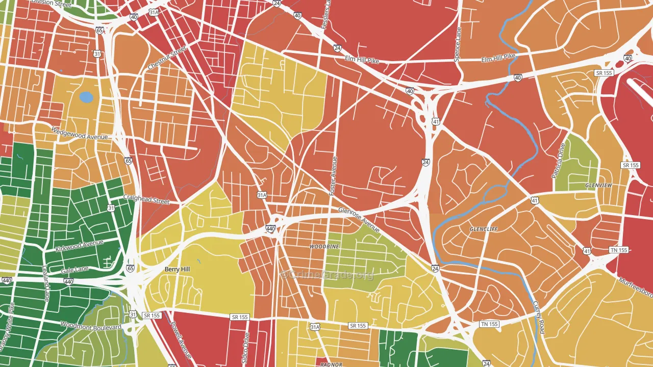 Woodbine, Nashville, TN Map of Vandalism Rates