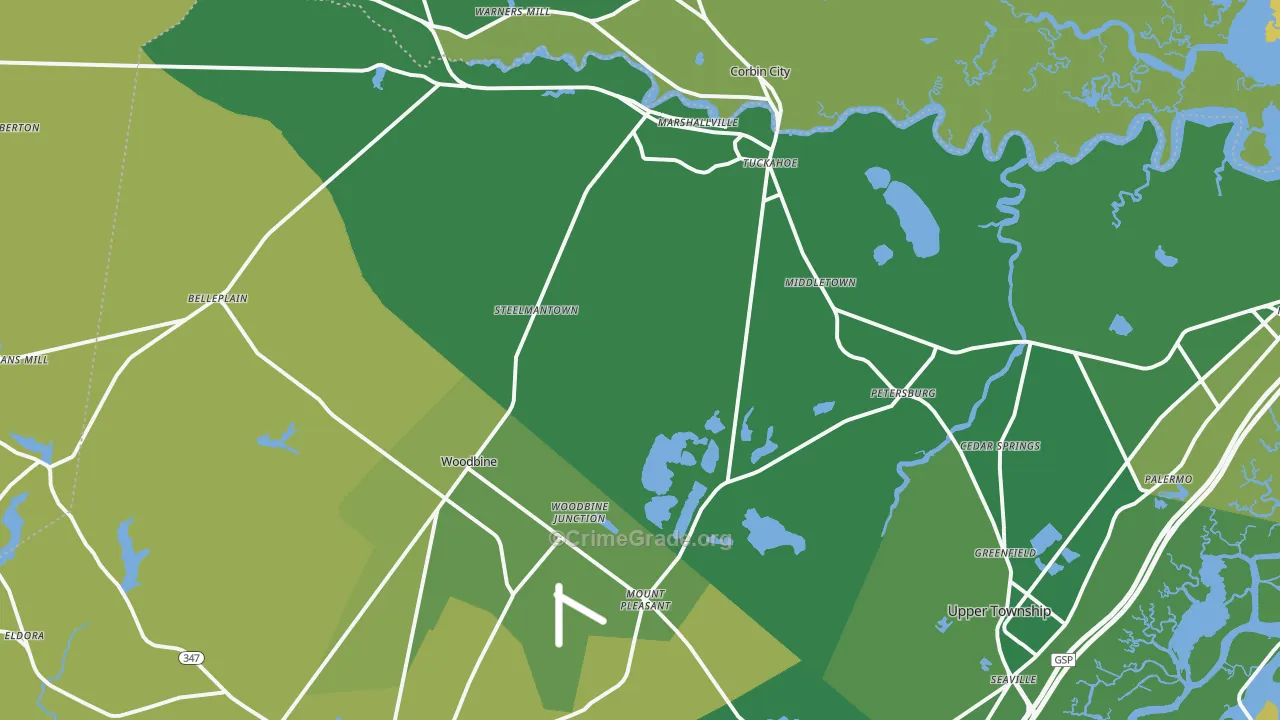 Woodbine, NJ Map of Vandalism Rates