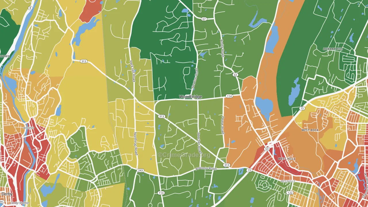 Woodbridge, CT Map of Vandalism Rates