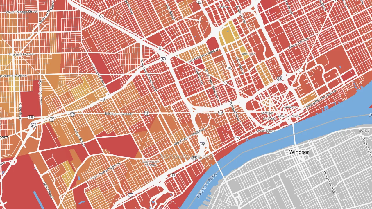 Woodbridge, Detroit, MI Map of Vandalism Rates