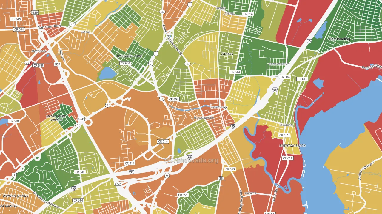 Woodbridge, NJ Map of Vandalism Rates