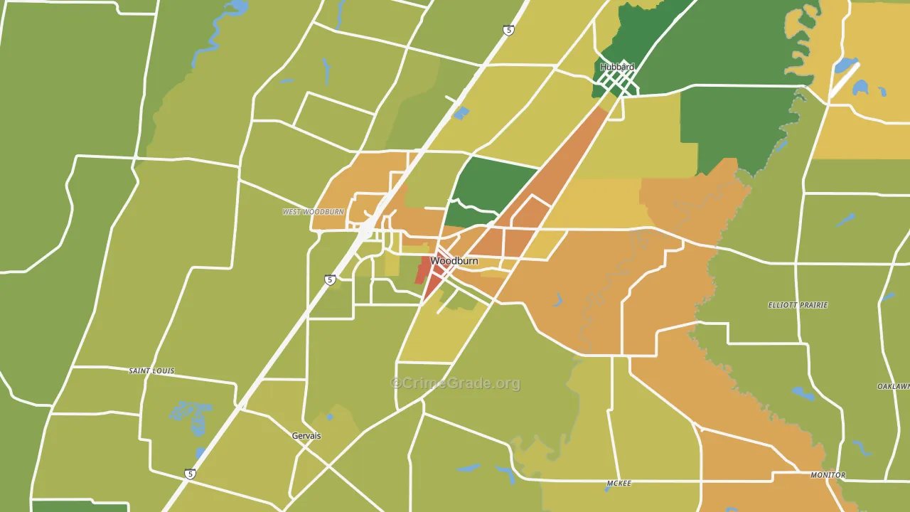Woodburn, OR Map of Vandalism Rates