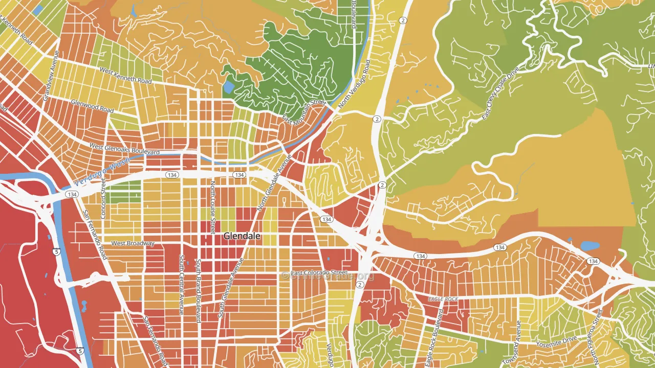 Woodbury-Glendale, Glendale, CA Map of Vandalism Rates