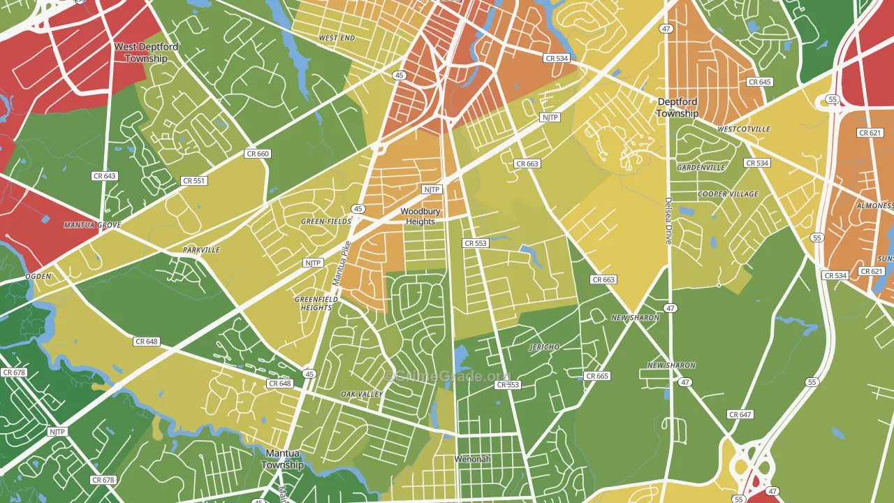 Woodbury Heights, NJ Map of Vandalism Rates