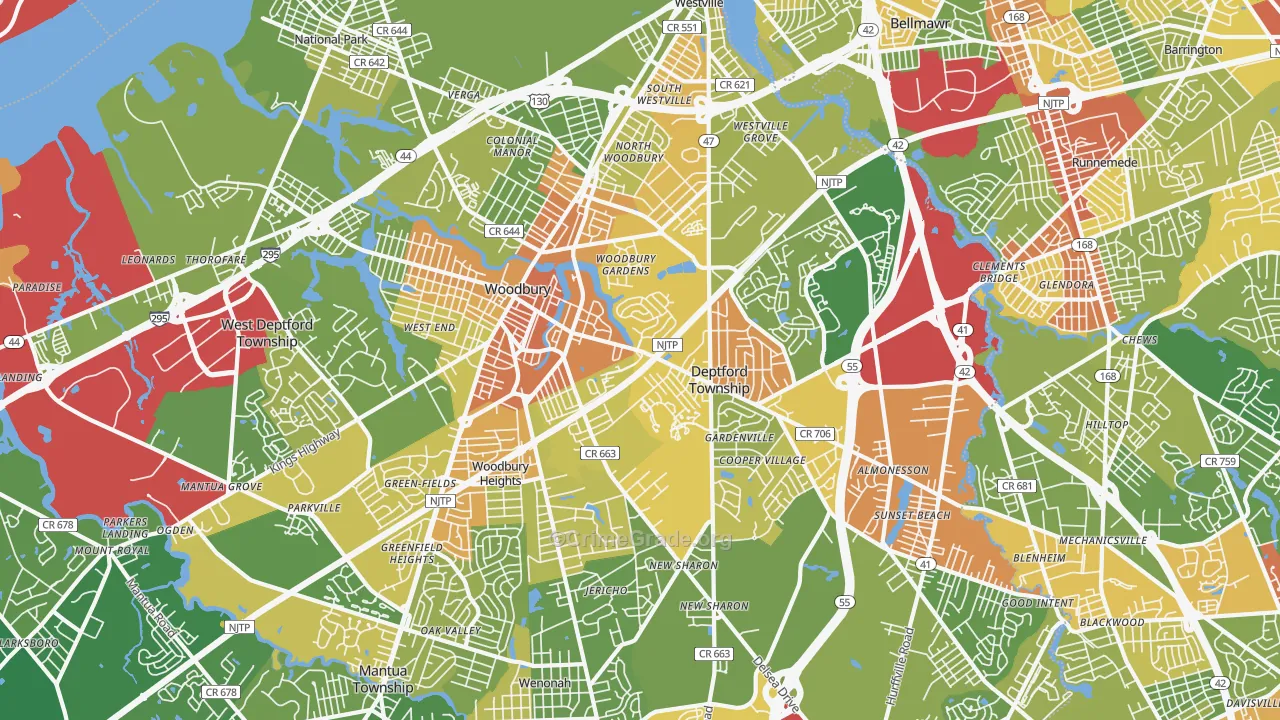 Woodbury, NJ Map of Vandalism Rates