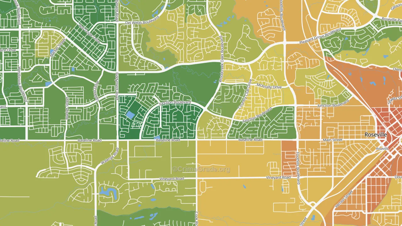 Woodcreek Oaks, Roseville, CA Map of Vandalism Rates