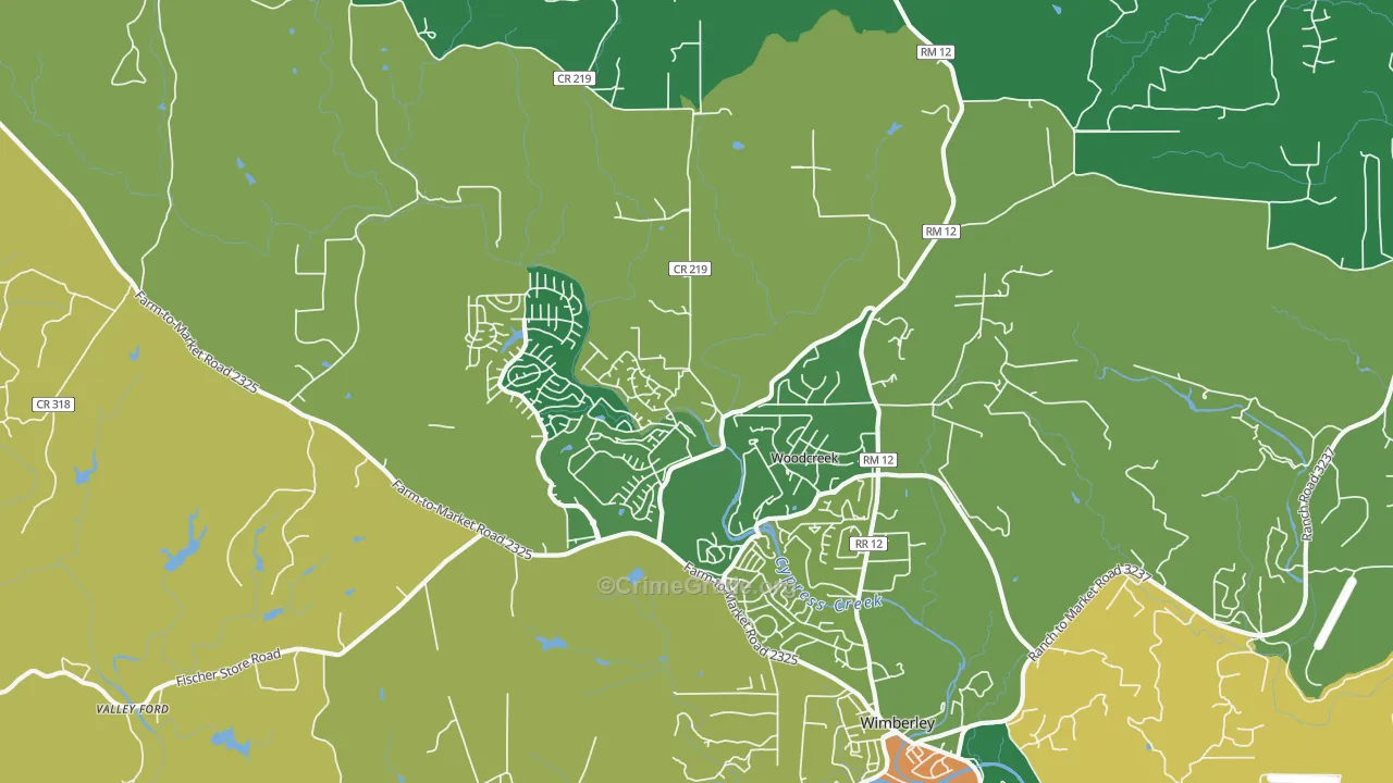 Woodcreek, TX Map of Vandalism Rates